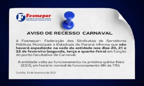 AVISO DE RECESSO – CARNAVAL